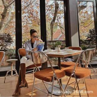 复古折叠椅会议办公椅子便捷式家用靠背灯芯绒加厚餐桌椅简约轻奢