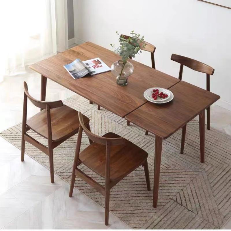 现代简约伸缩桌折叠餐桌小户型书桌北美黑胡桃木原木饭桌实木桌