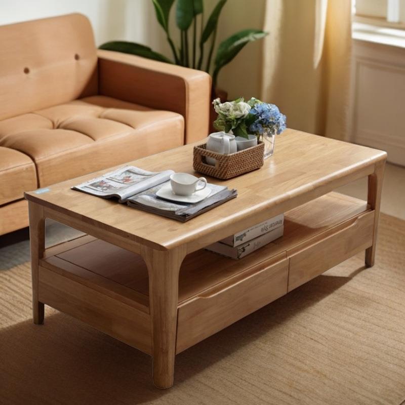 北欧全实木茶几客厅家用现代简约原木色小户型2024新款茶几带抽屉