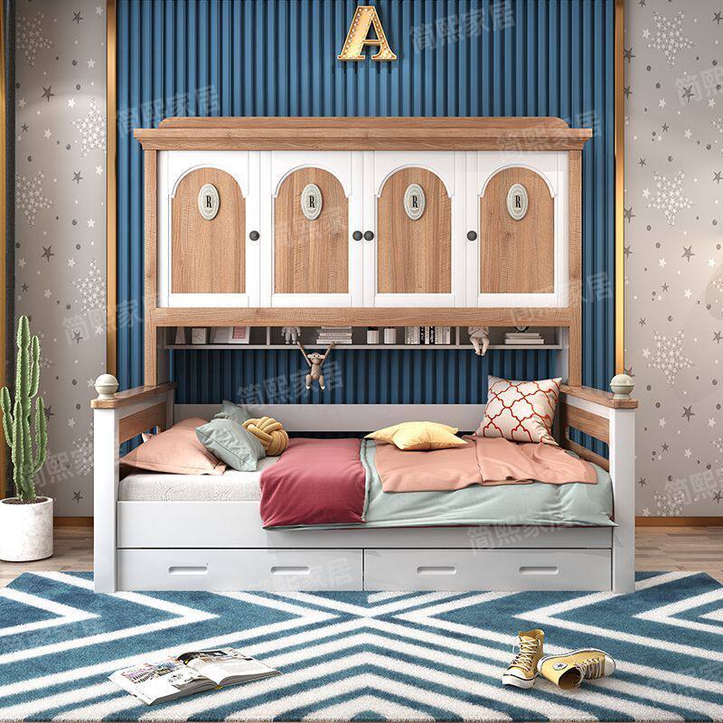 全实木儿童衣柜床一体小户型家用卧室储物男孩女孩小房间床带柜子