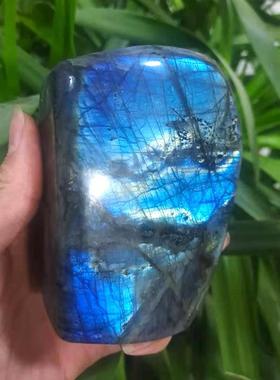 直销拉长石摆件灰月光石蓝光摆件手把玩原石矿石家居装饰