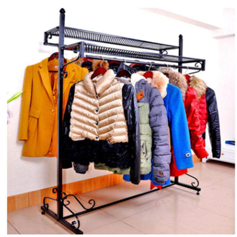 铁艺服装架落地式女装中岛架服装店展示架双杆侧挂衣架衣帽架现货