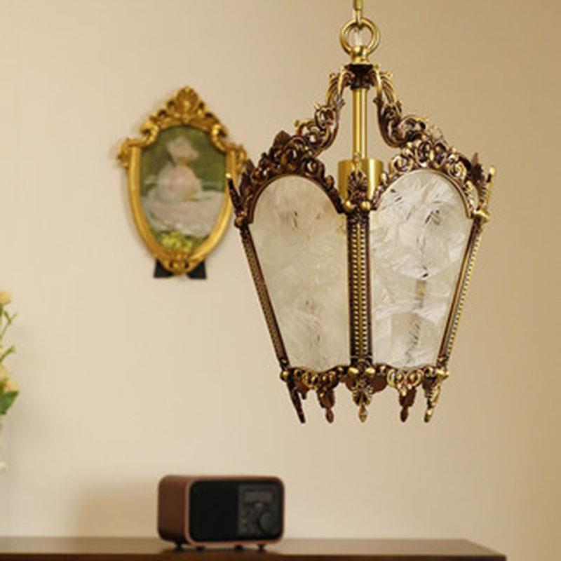 法式复古全铜轻奢玻璃吊灯美式复古冰花创意玄关阳台床头过道灯饰