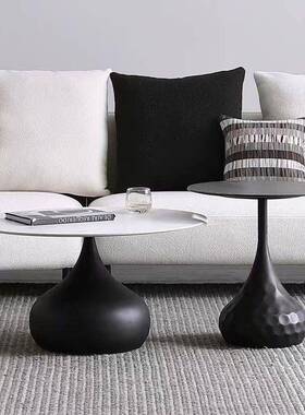 意式轻奢圆形岩板网红圆形茶几高级简约法式茶几小户型组合爆款