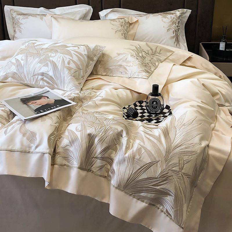 被套贡缎欧式支床上用品花卉120四件套轻奢风长绒棉全棉纯棉刺绣