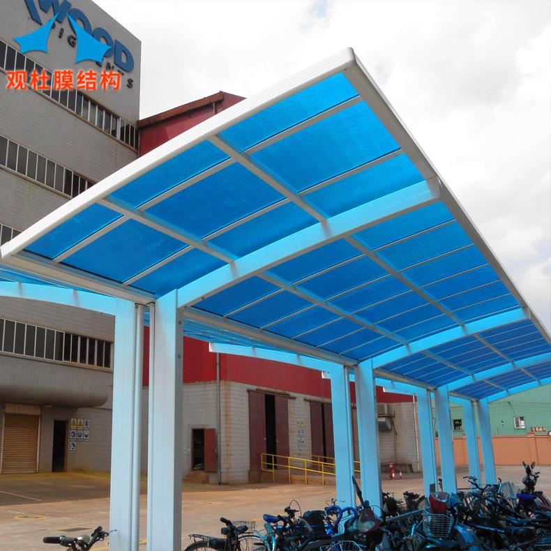 安装钢结构阳光板自行车棚PC阳光板自行车雨篷户外自行车停车蓬