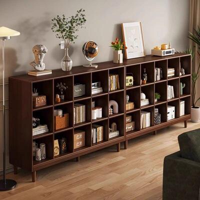 实木书架置物架落地靠墙组合格子柜客厅幼儿园储物收纳矮家用书柜