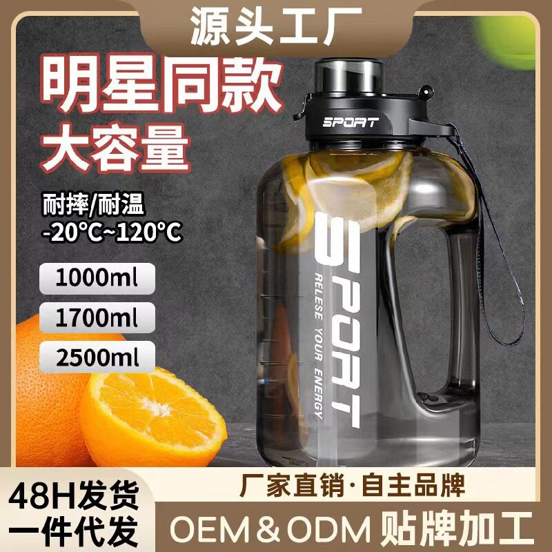 大容量塑料杯带提绳男女户外运动水壶吨吨桶耐高温吸管水杯手提