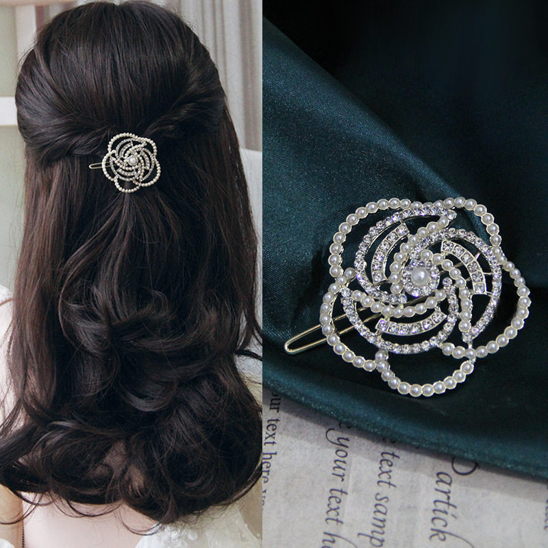 新款花卉山茶花珍珠水钻发夹碎发刘海带齿扣夹新娘盘发一字夹外贸,饰品/流行首饰/时尚饰品新,民族风发饰,淘宝优惠券,粉丝福利购,淘宝优惠卷