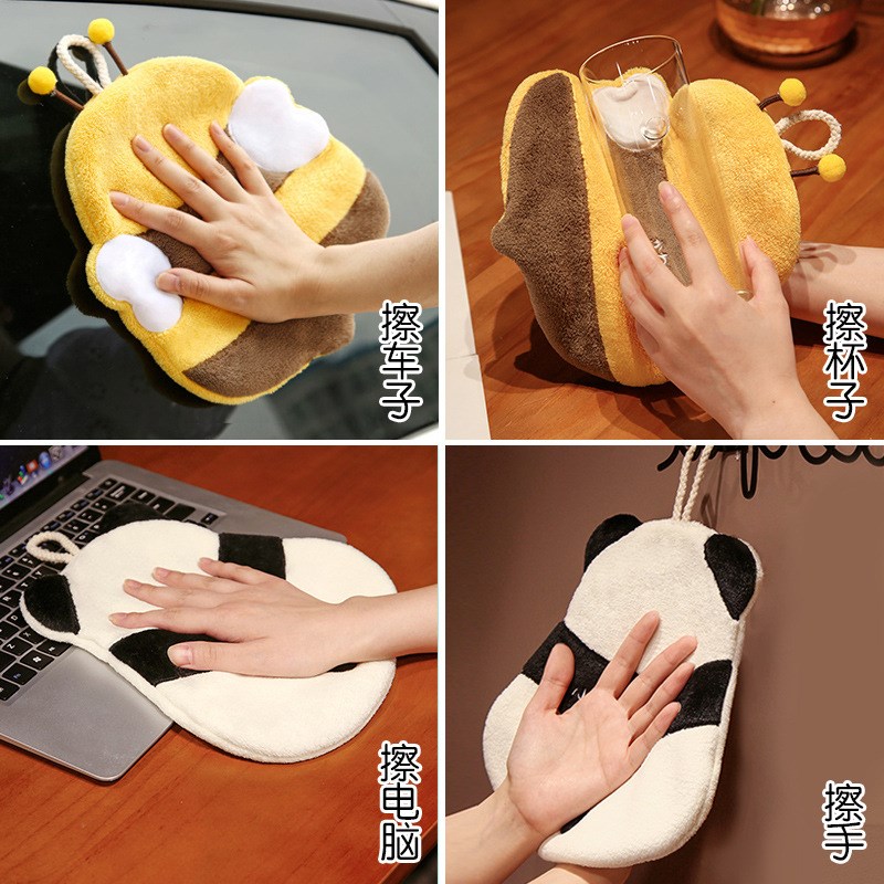 可爱擦手巾可挂式吸m水不掉毛小方巾厨房家用速干搽手巾儿童小毛