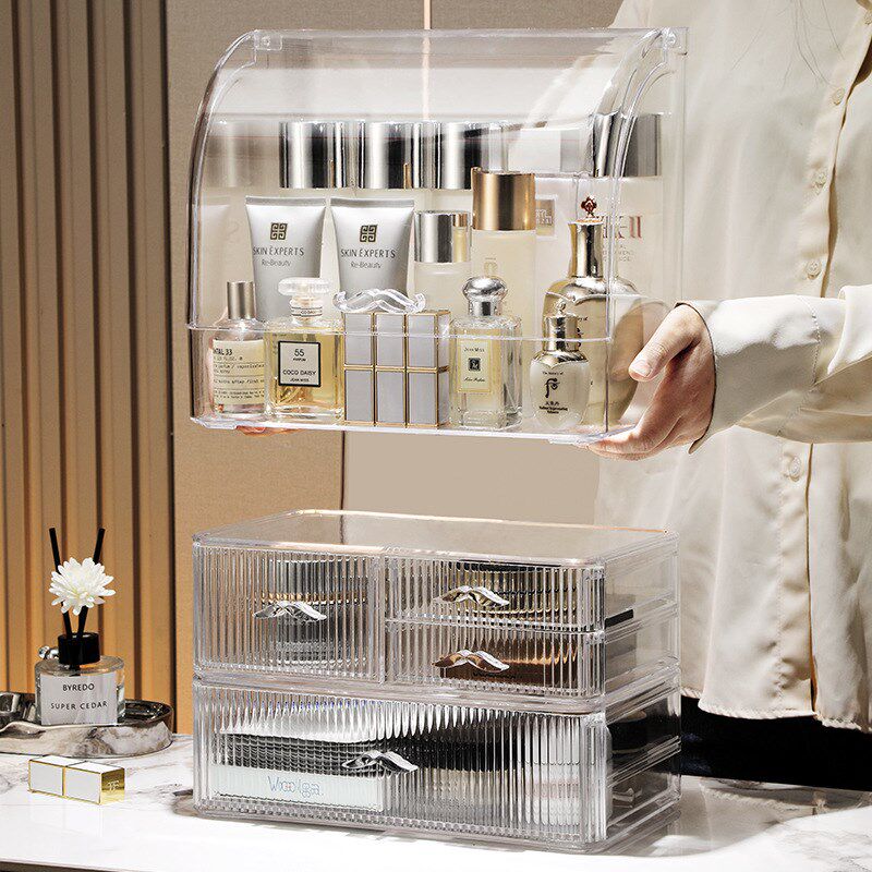 网红化妆品收纳桌面n整理梳妆台置物架胡子防尘翻盖护肤香水收纳
