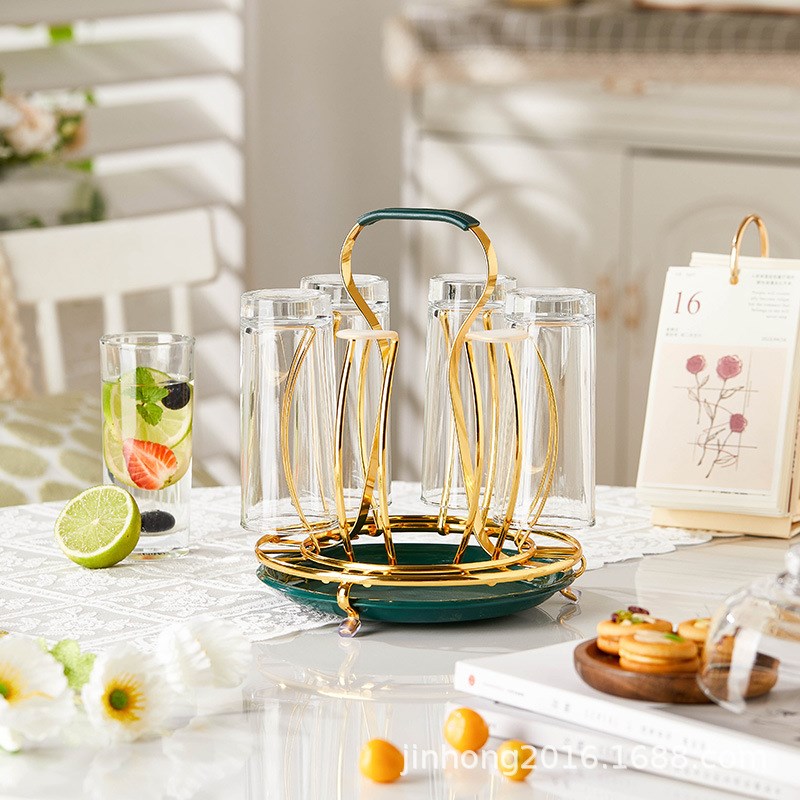 铁艺圆鼓形沥水杯架轻奢创意欧式置地水杯挂架厨V房水具收纳架