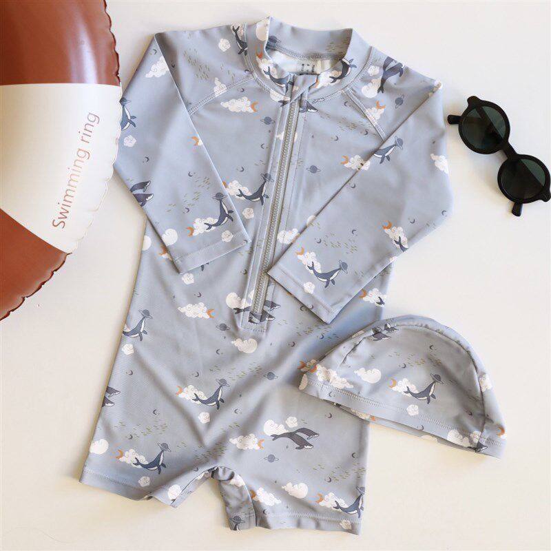 男宝宝ines温泉度假连体泳衣儿童速干防晒游泳衣男童长袖婴儿泳装