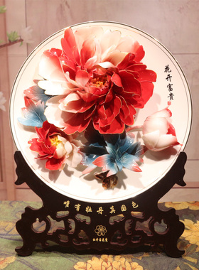 洛阳特产牡丹瓷摆件手工陶瓷艺术客厅装饰工艺品乔迁礼品礼物