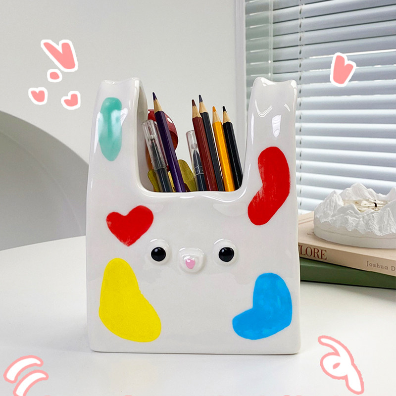 极速笔筒化妆刷收纳盒大容量创意可爱女生办公室学生桌面陶瓷花瓶