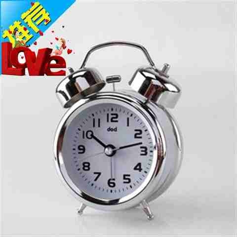 包邮铬h色双铃全不锈钢闹钟创意夜光??。灯可爱懒人时钟金属小