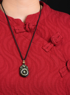 天然黑曜石貔貅吊坠男士平安扣项链女情侣招财本命年挂件项坠