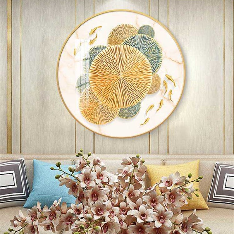 九鱼图玄关装饰画圆形过道走廊餐厅墙面壁画现代简约入户晶瓷挂画图片
