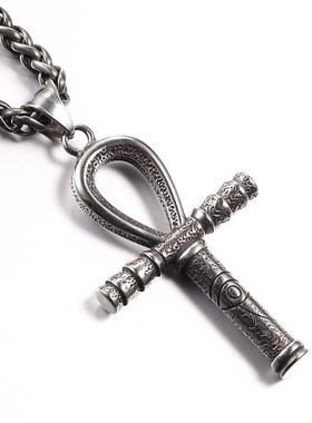 埃及法老守护神阿l努比斯十字架男士项链个性钛钢吊坠朋克挂链长