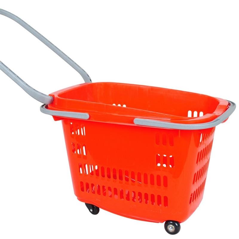 超市购物车 购物篮加厚手提买菜蓝塑料 带轮提篮四轮W拉杆手柄篮