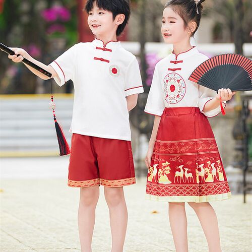 小学生班服中国风汉服表演服幼儿园园服民K族马面裙儿童演出服夏