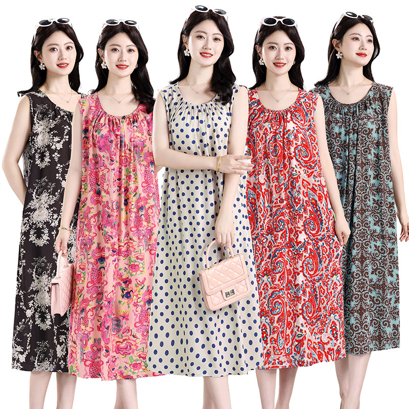 双口袋 2026新款夏季女士无袖背心睡裙棉绸睡衣吊带家居服可外穿