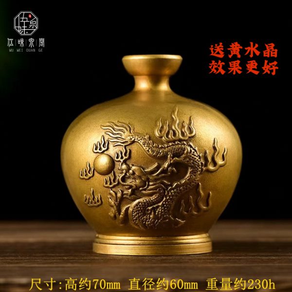 高档避招财乾卦位厨房天烧在西北纯铜火火门龙黄铜家居装饰龙摆件