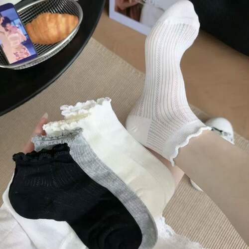 日系木耳边网眼松口女夏短袜
