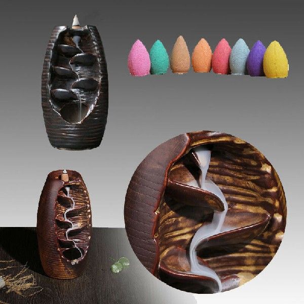 新品Ceramic Waterfall Backflow Incense Burner Censer Holder