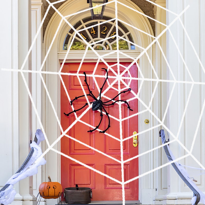 新品Black White Halloween Spider Web Giant Stchy Cobweb For