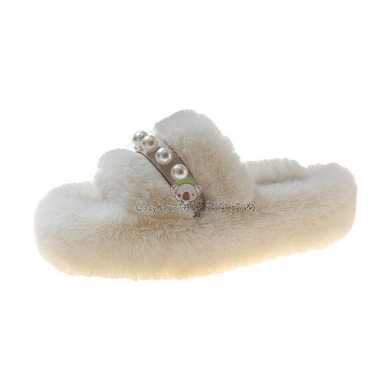 日本ZD毛毛拖鞋女外穿新款韩版潮鞋秋冬珍珠厚底居家棉拖鞋子春夏