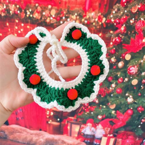 猫咪耶诞节围巾宠物狗狗项圈针织围脖毛线帽子新年围兜柯基口水巾