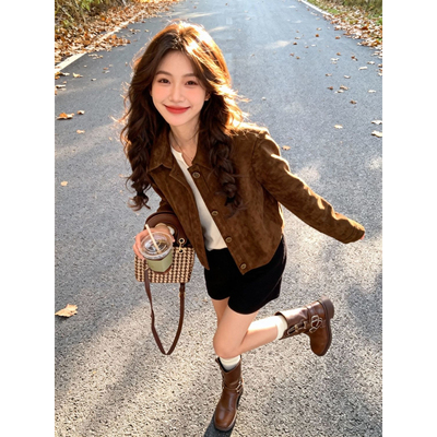 外套女短款2025年春秋韩系宽松休闲美式复古机车夹克上衣QD82090