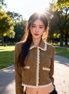 甜美少女风蕾丝花边短外套女春秋2025新款小个子外套上衣QD82213