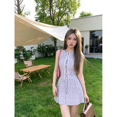 法式温柔风背心连衣裙小众漂亮独特碎花掐腰短裙2026夏季QD80921