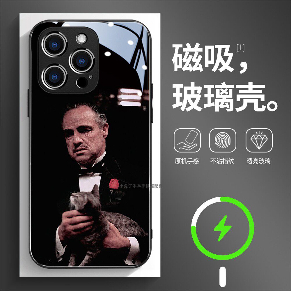 磁吸玻璃手机壳适用苹果17iPhone16plus14Pro15Max13Pro12 11 教父电影GOD FATHER2