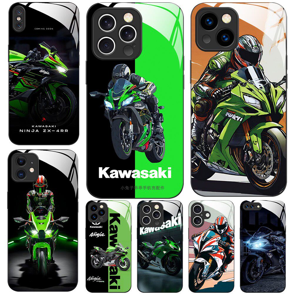 玻璃手机壳适用苹果iPhone 17 16 16e15 14Pro12Max13Pro11XS XR X7 8plus 川崎摩托车