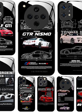 玻璃手机壳适用OPPO FINDX8 PRO X7X6X5X3RENO13RPO12 11K12K11K10  赛跑汽车文字GTI GTR911