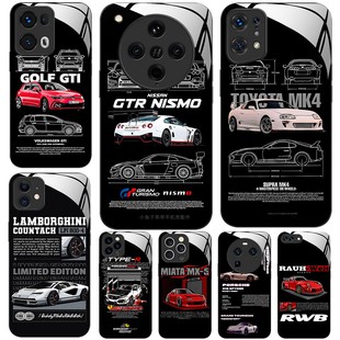 FINDX8 赛跑汽车文字GTI PRO 11K12K11K10 GTR911 X7X6X5X3RENO13RPO12 玻璃手机壳适用OPPO