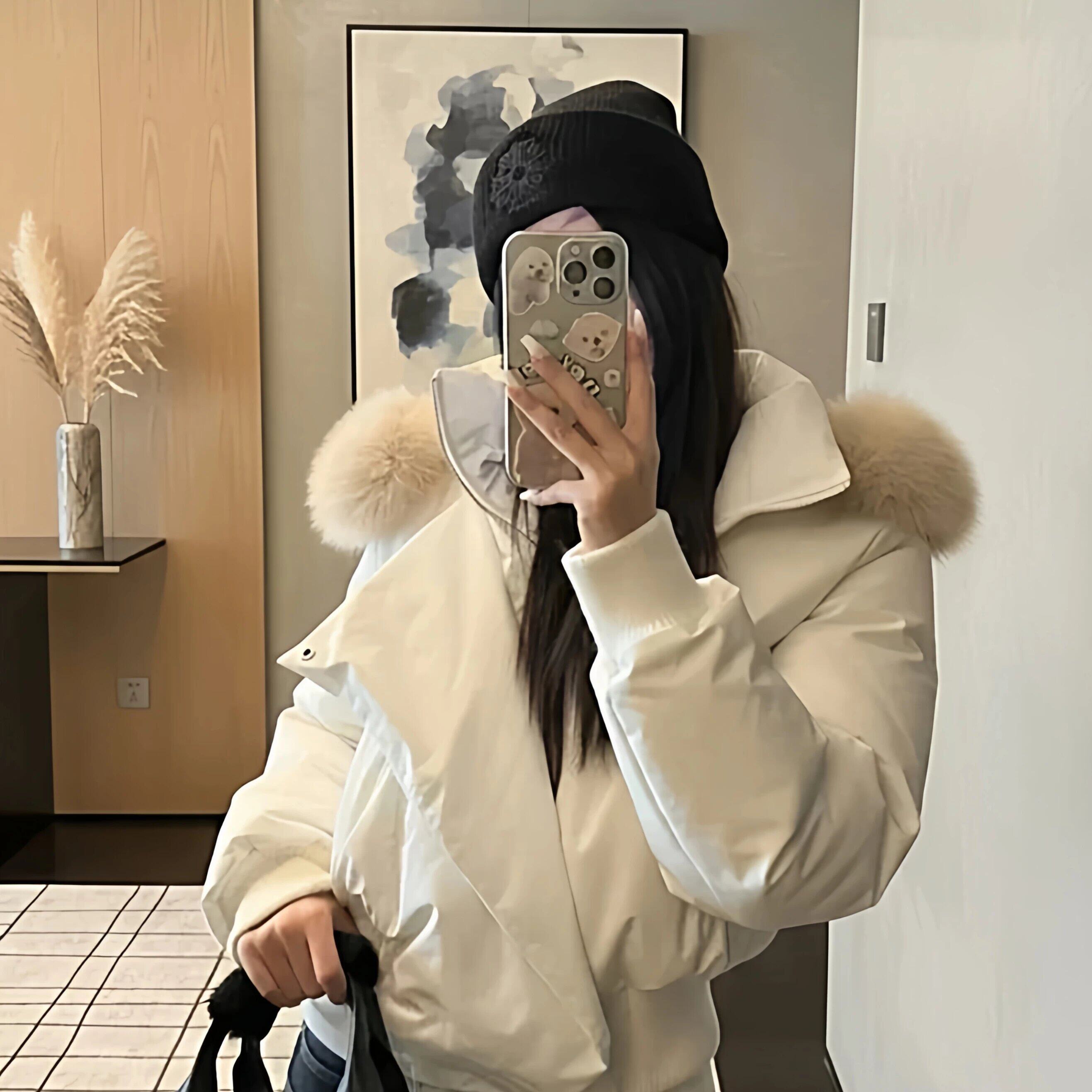 蓝调时刻狐狸毛领短款巨好看羽绒服女款冬小个子外套新款棉外套
