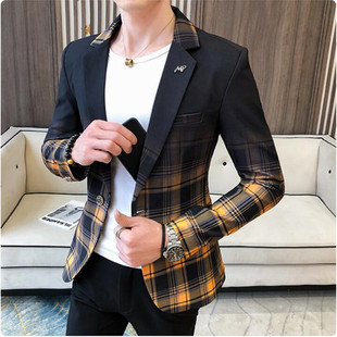 Plaid Blazer Fashion 2021 Casual Mens Business Spring