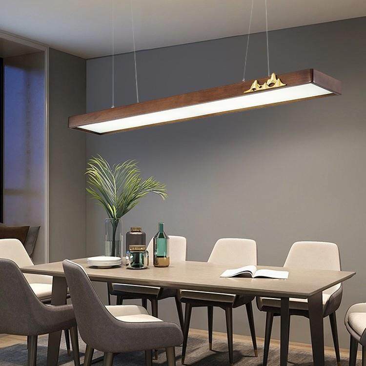 ft2023年新款LED长条吊灯新中式实木吊顶灯办公室教室餐厅吧台灯