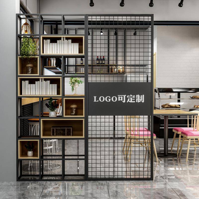 北欧铁艺置物架现代简约实木客厅家用多层展示架落地创意格子书架
