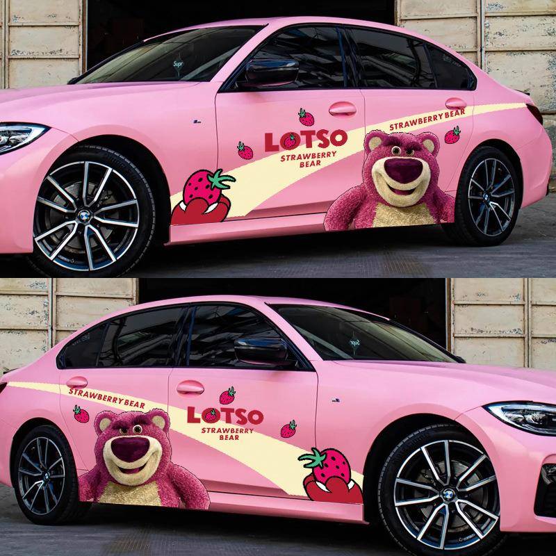 草莓熊车贴可爱卡通车身拉花汽车划痕遮挡贴纸草莓熊车饰装饰贴纸