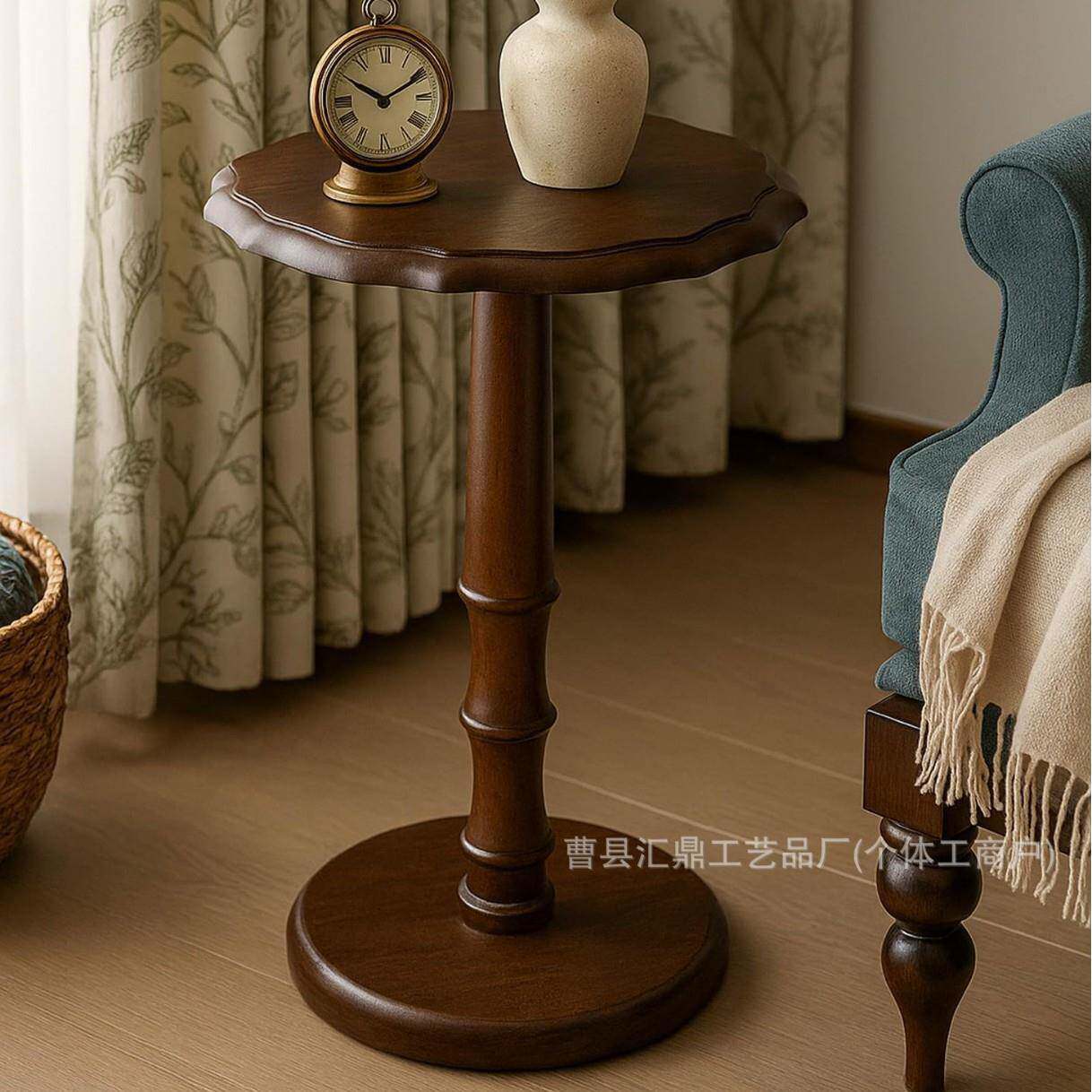 实木边几小圆桌复古沙发茶几桌子客厅床边置物架实木阳台小圆桌
