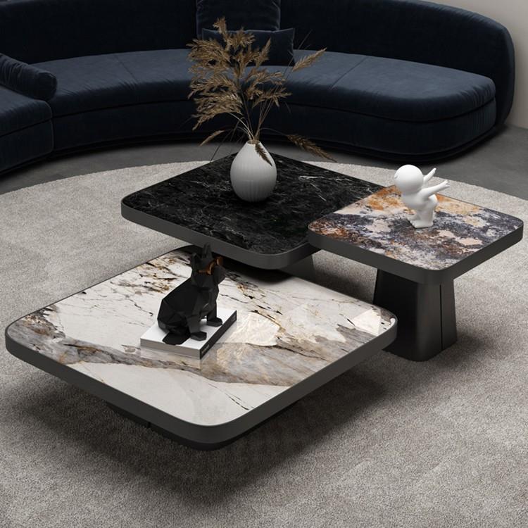 意式简约高低岩板茶几现代轻奢小户型客厅设计师方形茶几组合