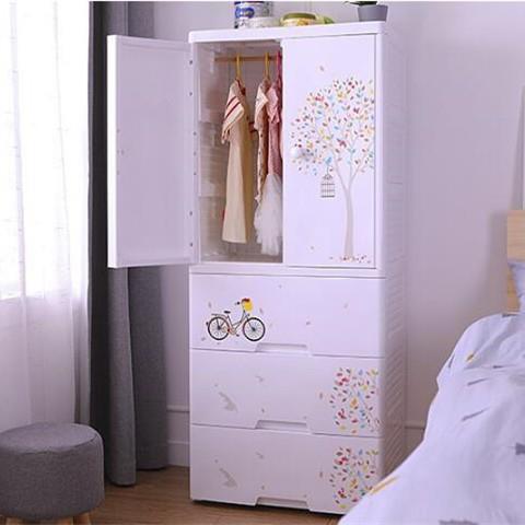 60cm面双开门挂衣式带2/3/4层大抽塑料衣柜建儿童收纳柜写意单车