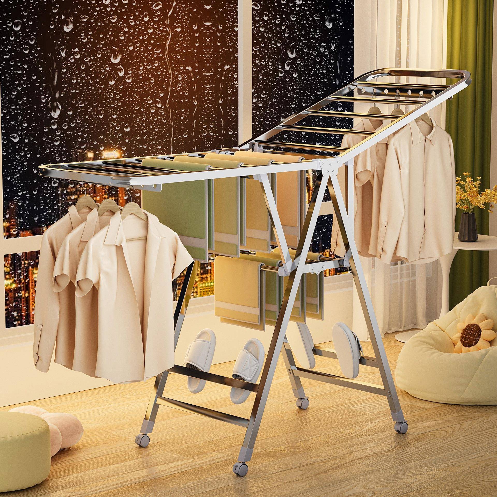 晾衣架落地折叠室内外阳台家用不锈钢翼型婴儿宝宝尿布架凉晒陶琪