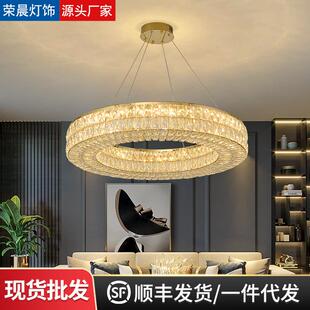 圆形轻奢水晶吊灯意式极简客厅灯高级感大厅主灯长条一字餐厅吊灯