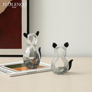 现代简约创意黑耳猫玻璃轻奢摆件客厅餐边柜儿童房小众家居装饰品